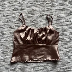Gold satin ruched crop tank